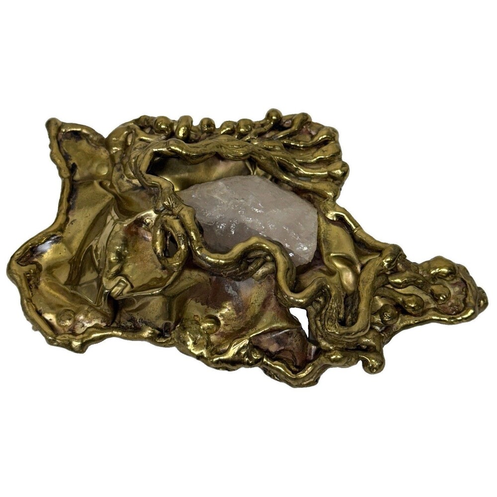 Vtg Copa Collection Brutalist Belt Buckle Handmade Carvalhu Brazil Rose Quartz